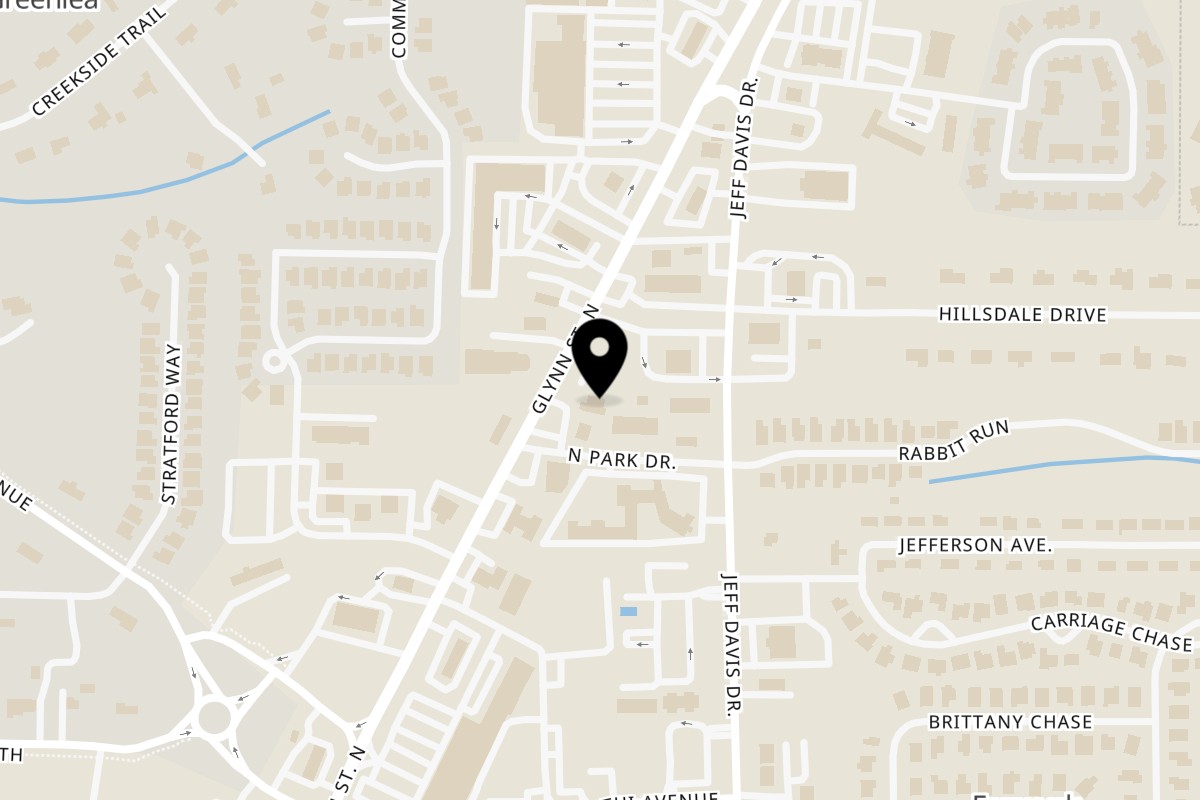 Map showing the location of Pizza 360 on 585 Glynn St N in Fayetteville